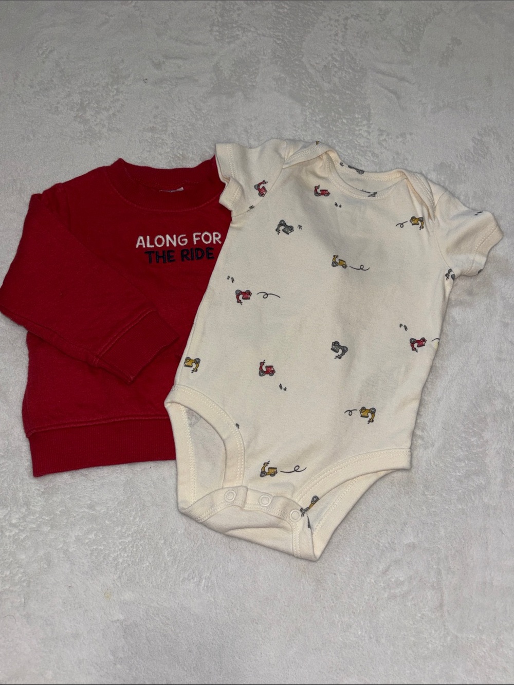 Carter's Red Sweatshirt and Cream Short-Sleeve Onesie along for the ride set